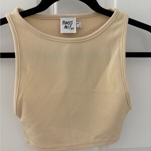 Princess Polly Cream Ribbed Sleeveless Tank Top